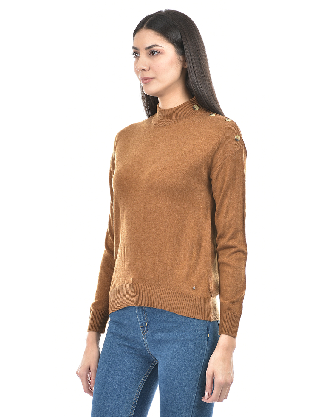 Numero Uno Women Solid Mustard Sweater